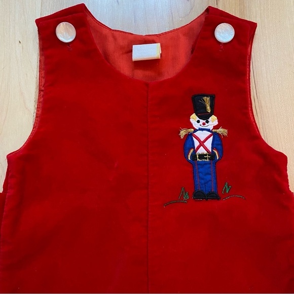 VINTAGE Velour Christmas Baby Red Jonjon Shortall Outfit Romper Mother of Pearl - Picture 2 of 11
